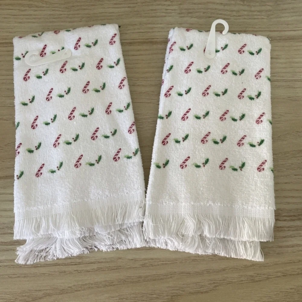Stitch•a•Print STAMPED Hand TEA TOWELS CROSS STITCH KIT CHRISTMAS - SET OF 2 ☆